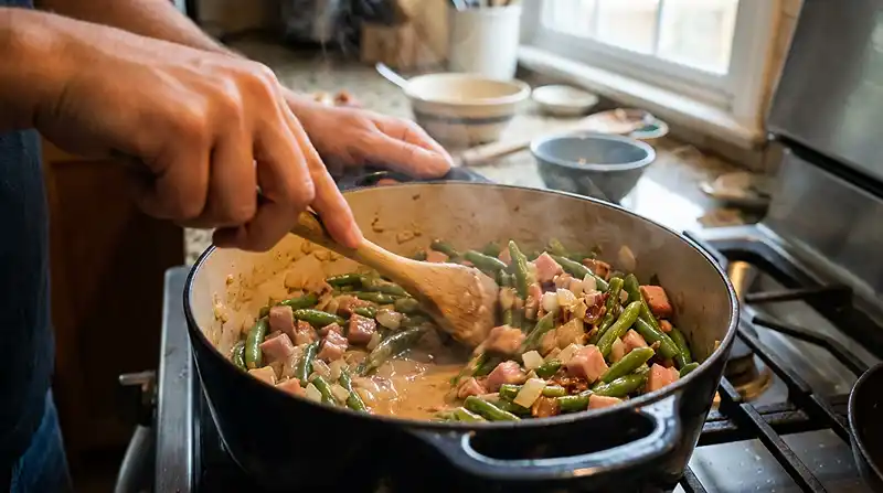 Cajun Smothered Green Beans With Sausage