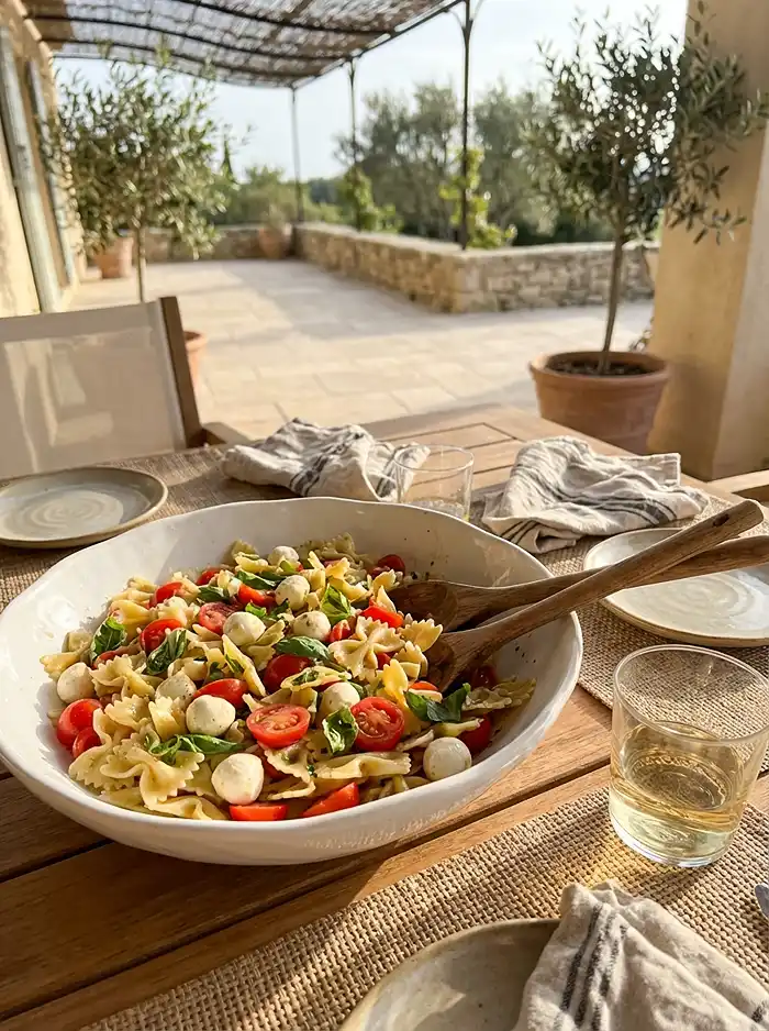 Caprese Pasta Salad 5 Caprese Pasta Salad on table