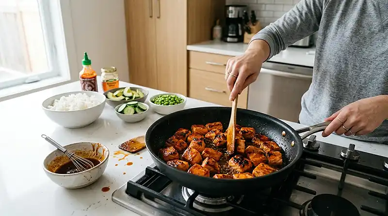 Cooking the Honey Sriracha Salmon Bowls