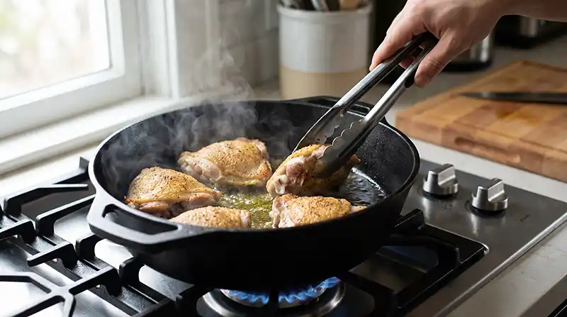 Cooking the chicken for One-Pot Chicken and Rice