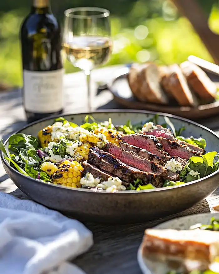 Grilled Balsamic Steak Salad with Creamy Gorgonzola & Sweet Corn Recipe