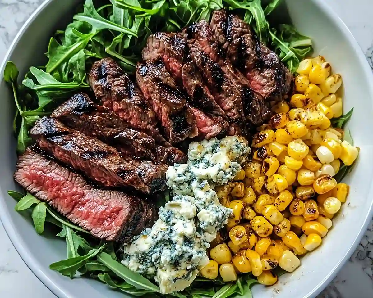 Grilled Balsamic Steak Salad with Creamy Gorgonzola & Sweet Corn