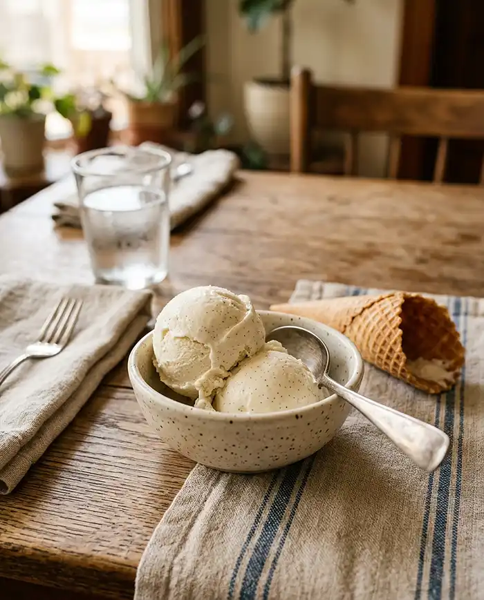 Homemade 3-Ingredient No-Churn Vanilla Ice Cream on table