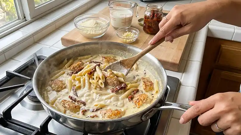 Creamy Sun-Dried Tomato Chicken Pasta 4 How to Make Creamy Sun-Dried Tomato Chicken Pasta