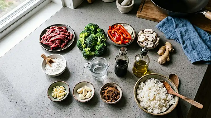 Ingredients for 15-Minute Beef and Broccoli Stir Fry
