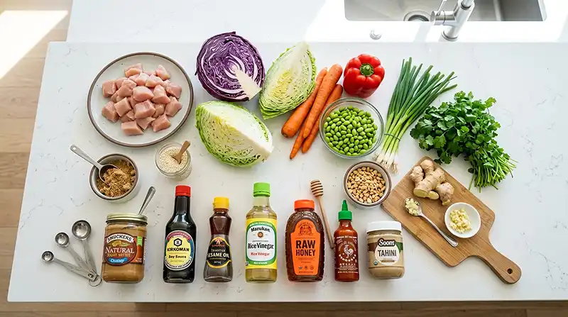 Ingredients for Asian Chicken Crunch Salad