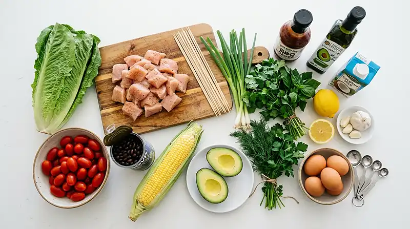 Ingredients for BBQ Chicken Skewer Salad