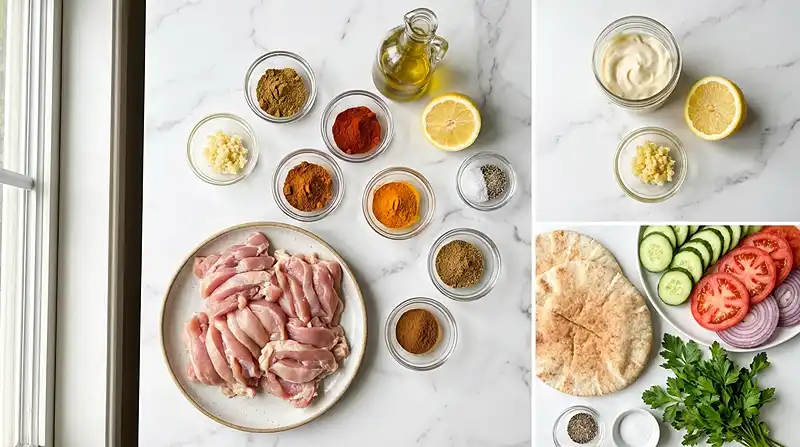 Ingredients for Chicken Shawarma with Garlic Sauce
