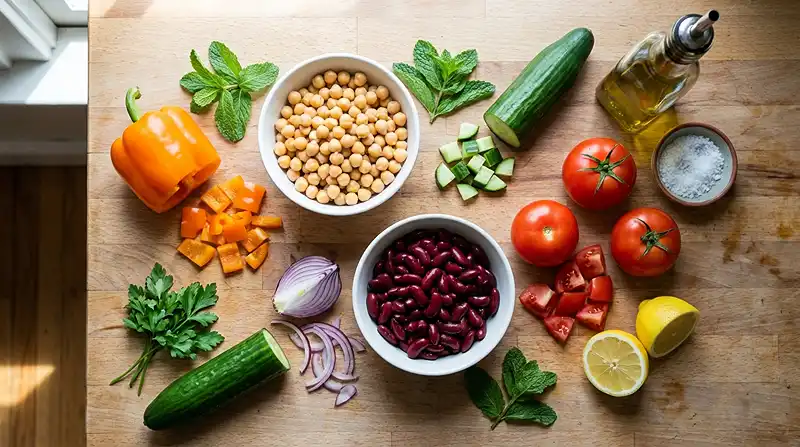 Double Bean Mediterranean Salad 3 Ingredients for Double Bean Mediterranean Salad