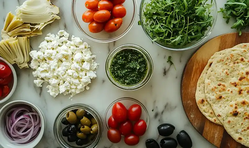 Ingredients for Mediterranean Flatbread Pizza