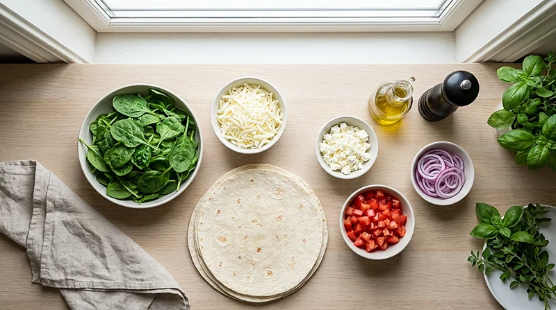 Ingredients for Mediterranean Quesadillas with Spinach