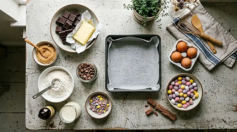 Ingredients for Mini Egg Nest Brownies