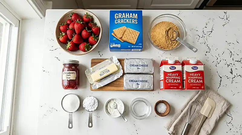 Ingredients for No-Bake Strawberry Cheesecake Bars