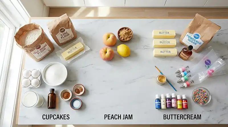 Ingredients for Spring Cupcakes with Brandy Buttercream