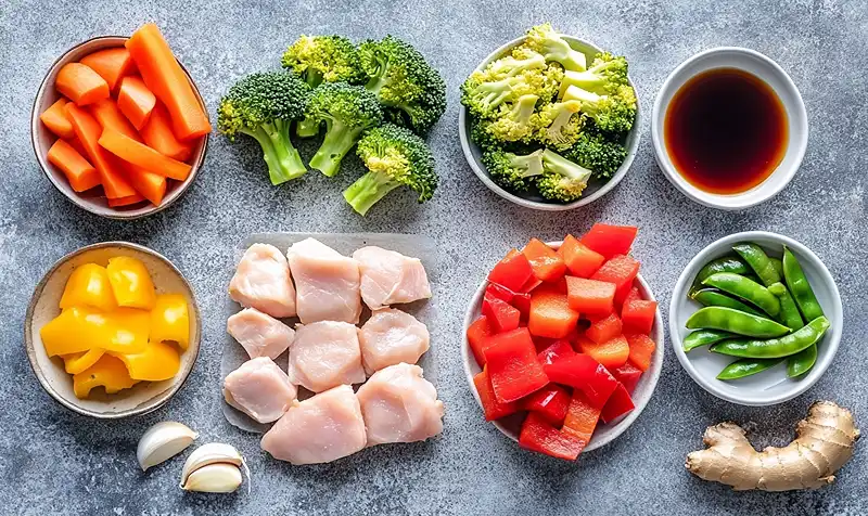 Stir-Fry Chicken And Vegetables Chinese-Style 3 Ingredients for Stir-Fry Chicken And Vegetables Chinese-Style