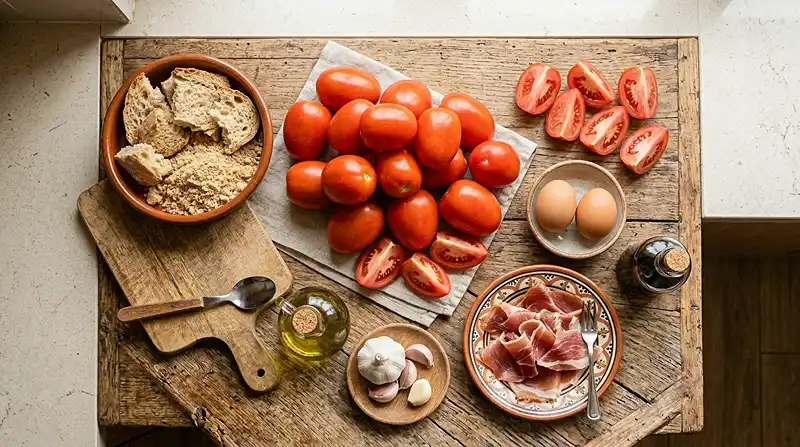 Ingredients for salmorejo Soup