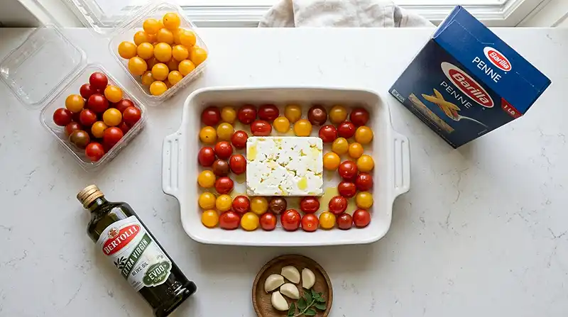 5-Ingredient Baked Feta Pasta (Viral TikTok Recipe) 3 Ingrediients for 5-Ingredient Baked Feta Pasta