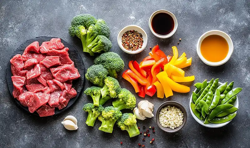 Main ingredients for Beef Stir Fry with Vegetables