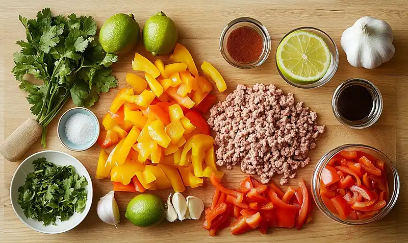 Main ingredients for Ground Turkey and Peppers