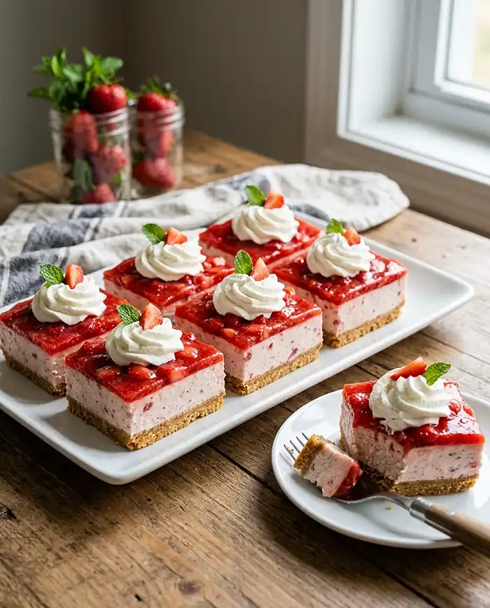 No-Bake Strawberry Cheesecake Bars Recipe