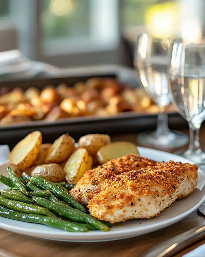 Parmesan Crusted Chicken Sheet Pan Dinner 5 Parmesan Crusted Chicken Sheet Pan Dinner on table