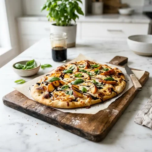 Peach & Basil Naan Bread Pizza