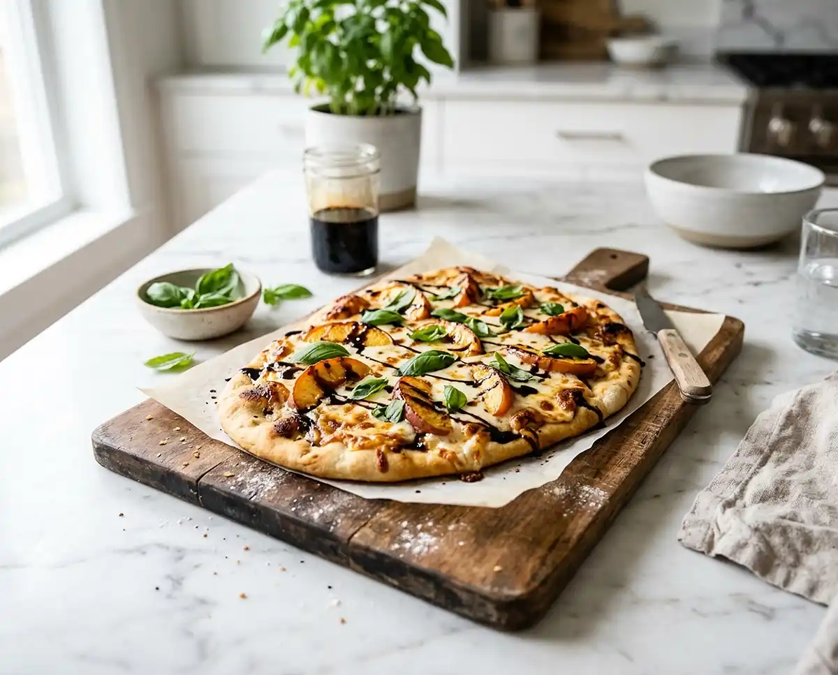 Peach & Basil Naan Bread Pizza