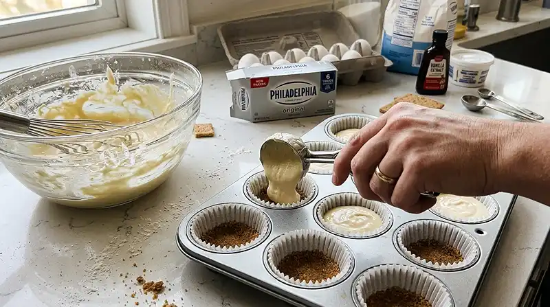 Preparing Mini Cheesecakes Cups