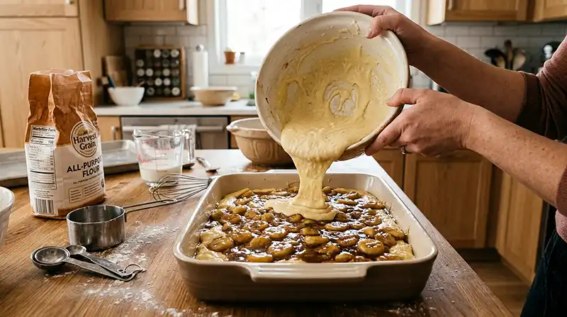 Preparing the Bananas Foster Cobbler