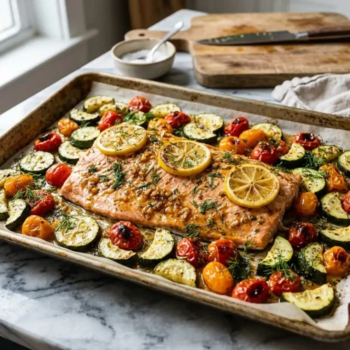 Sheet Pan Honey Garlic Salmon with Vegetables 2 Sheet Pan Honey Garlic Salmon with Vegetables