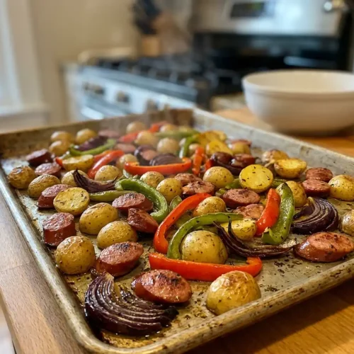 Sheet Pan Sausage and Peppers with Potatoes