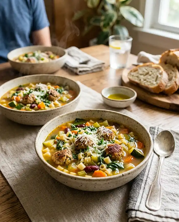 Summer Minestrone with Turkey Meatballs Recipe
