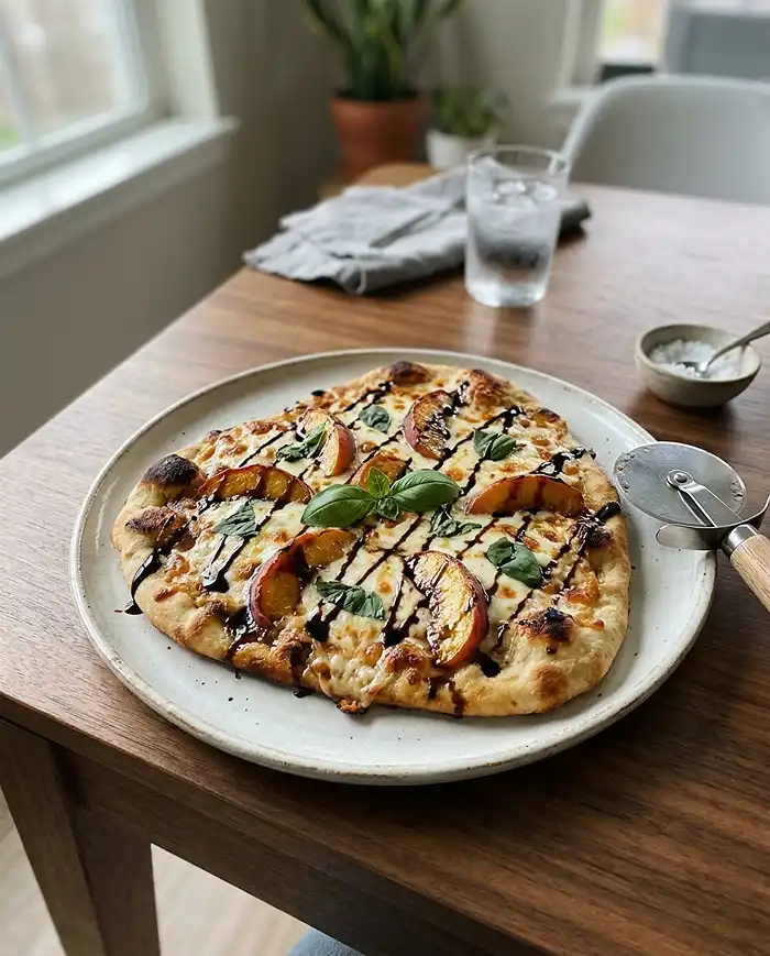 Sweet Peach & Basil Naan Bread Pizza
