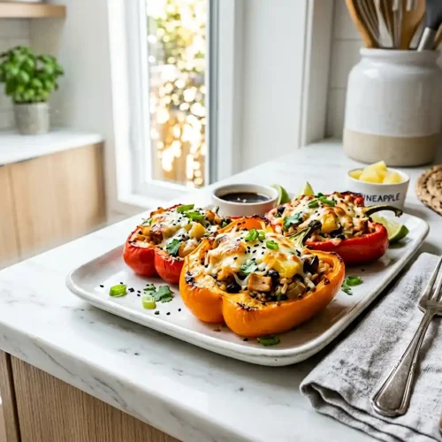 Teriyaki Pineapple Chicken and Rice Stuffed Peppers
