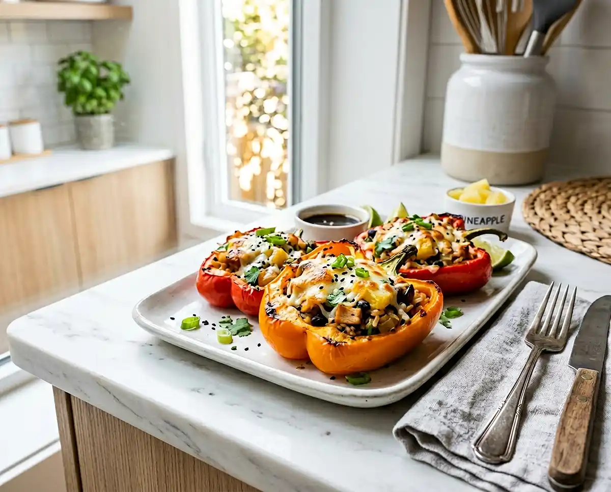 Teriyaki Pineapple Chicken and Rice Stuffed Peppers