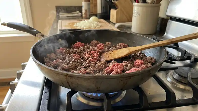 Keto Hamburger Broccoli Skillet 3 cooking Keto Hamburger Broccoli Skillet