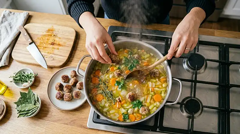 preparing Classic Italian Wedding Soup