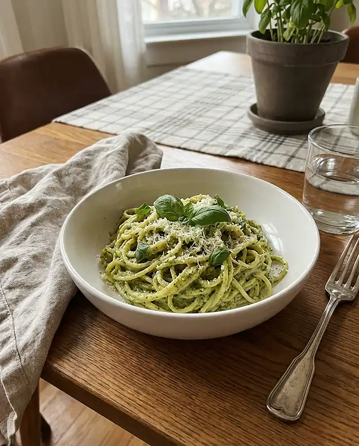 5-Ingredient Creamy Pesto Pasta Recipe