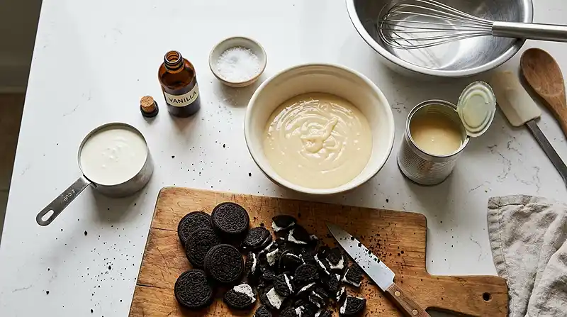 5 ingredients for No-Churn Cookies and Cream Ice Cream