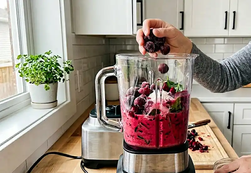 Cherry Collagen Smoothie 4 Bleding the ingredient of Cherry Collagen Smoothie