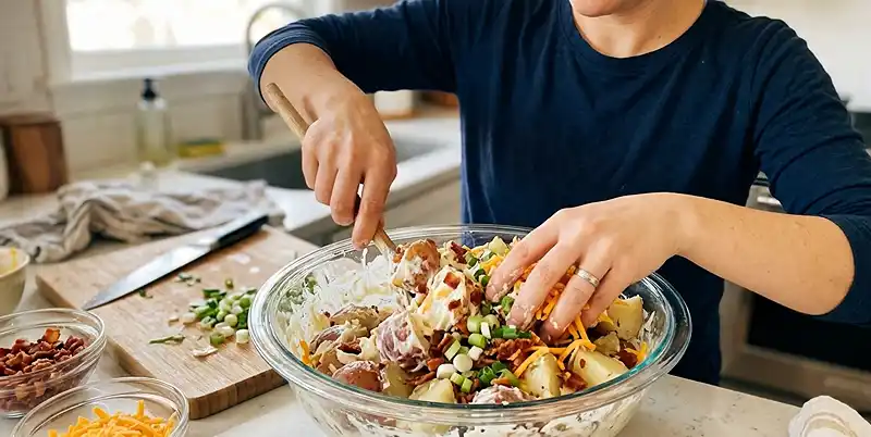 Blending ingredients for Loaded Baked Potato Salad