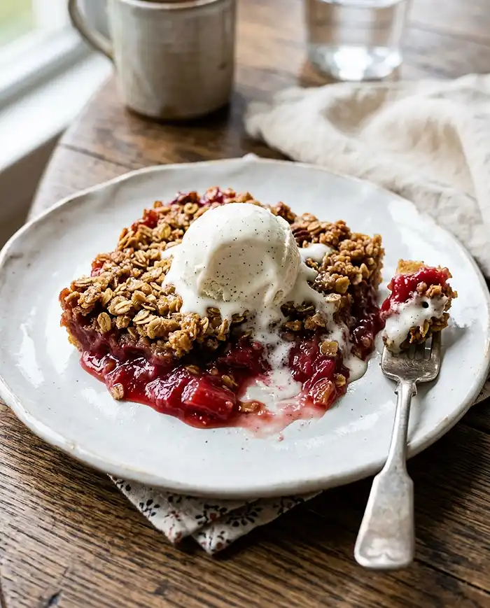 Buttery Rhubarb Crisp with Jammy Tart Filling Recipe