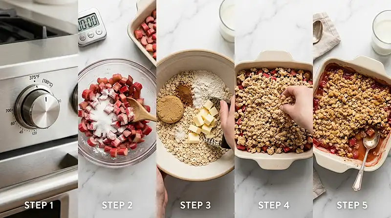 Buttery Rhubarb Crisp with Jammy Tart Filling preparation