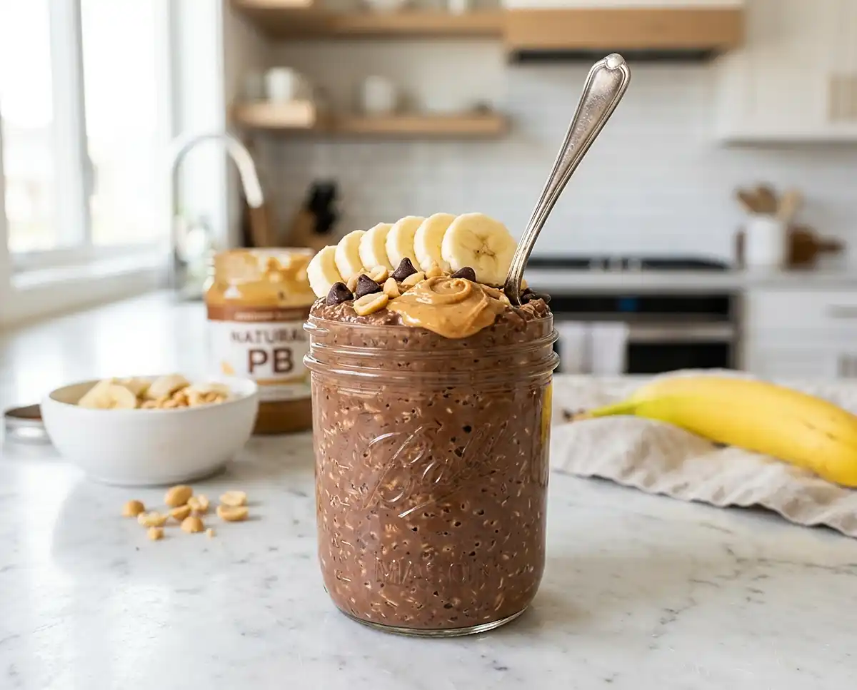 Chocolate Peanut Butter Banana Overnight Oats Recipe