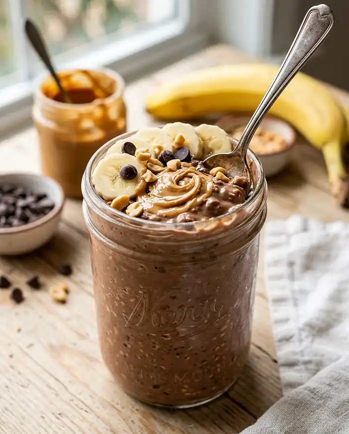 Chocolate Peanut Butter Banana Overnight Oats