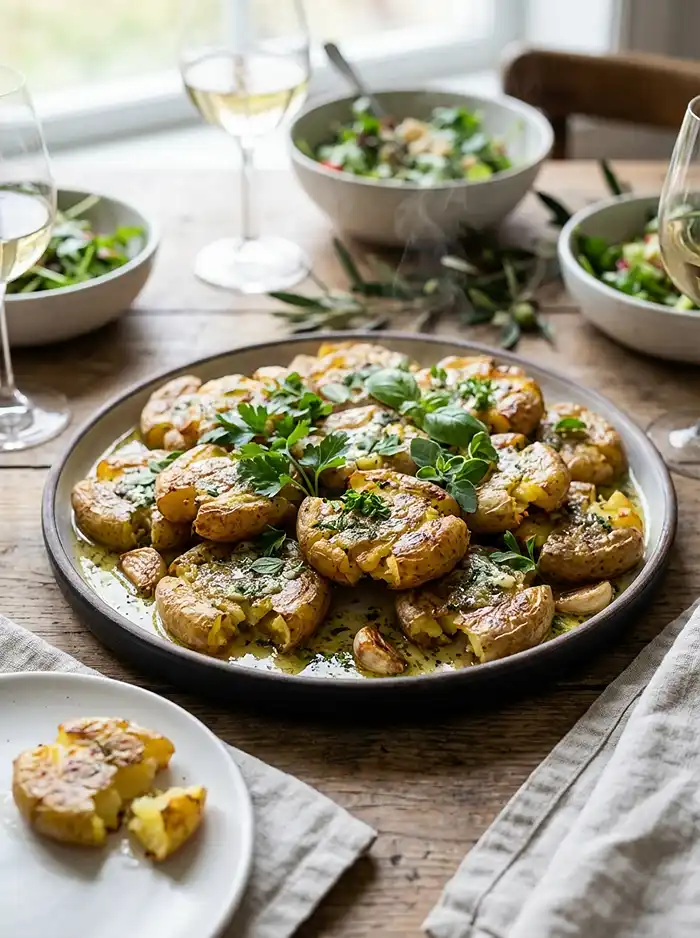 Crispy Smashed Potatoes with roasted Garlic Recipe