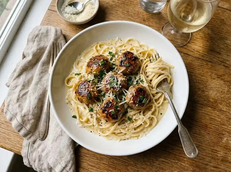 Garlic Butter Meatballs with Parmesan Pasta