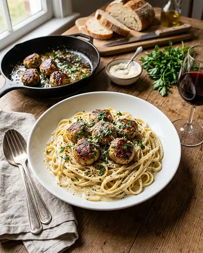 Garlic Butter Meatballs with Parmesan Pasta Recipe