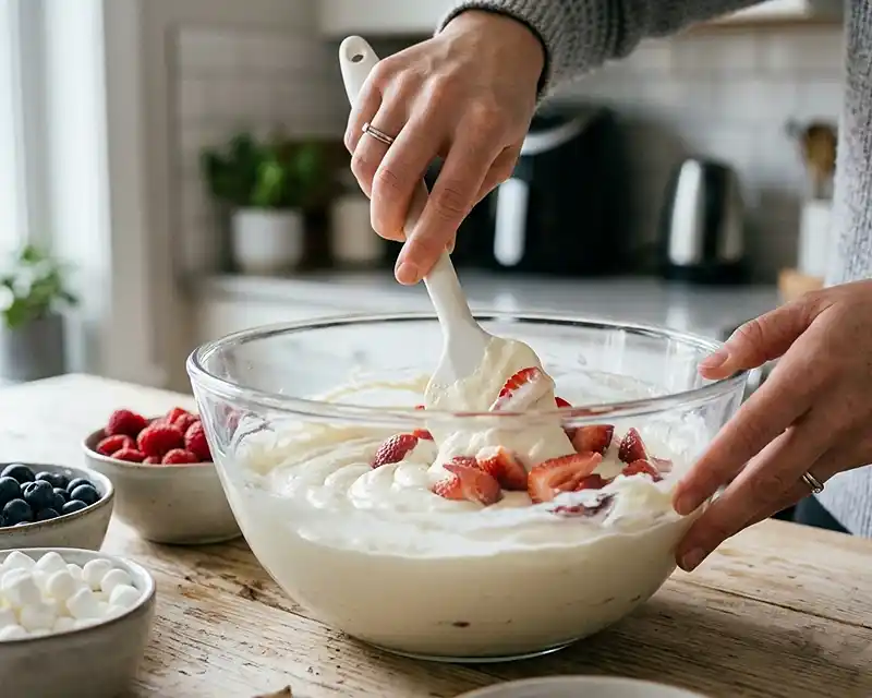 Red White and Blue Cheesecake Salad 4 How to Make Red White and Blue Cheesecake Salad