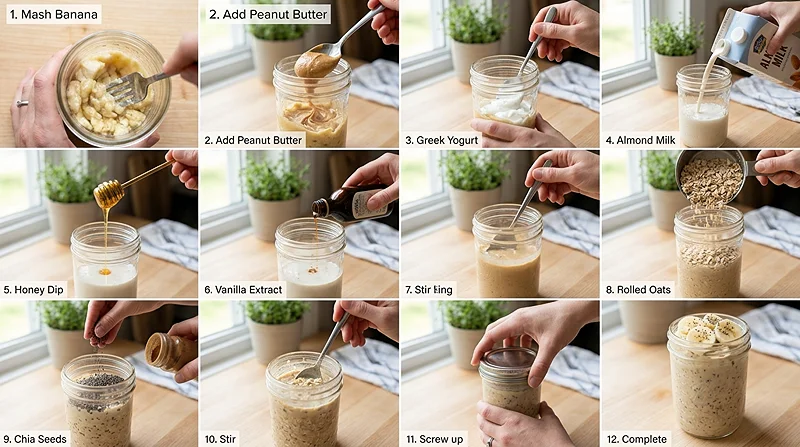 How to Make overnight oats banana and peanut butter​